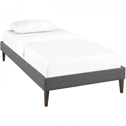 Tessie Twin Bed Frame with Square Tapered Legs in Gray Fabric