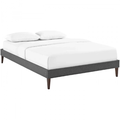 Tessie Full Bed Frame with Square Tapered Legs in Gray Fabric