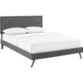 Ruthie Queen Platform Bed in Gray Fabric with Round Splayed Legs