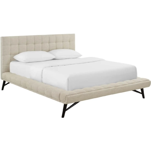 Julia Queen Platform Bed in Biscuit Tufted Beige Velvet