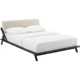 Luella Queen Platform Bed in Walnut Wood & Beige Fabric
