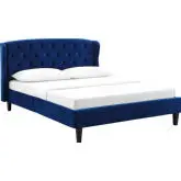 Penelope Wingback Queen Platform Bed in Tufted Navy Fabric