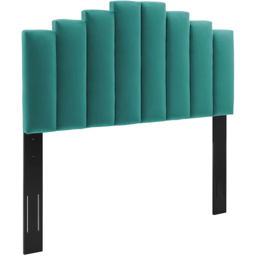 Noelle Twin Headboard in Vertical Tufted Teal Velvet