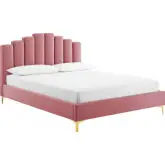Olivia Queen Platform Bed in Channel Tufted Dusty Rose Velvet