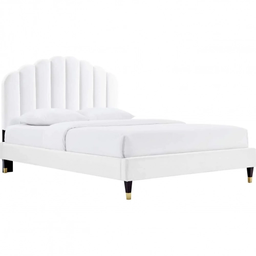 Daisy Queen Platform Bed in Channel Tufted White Performance Velvet