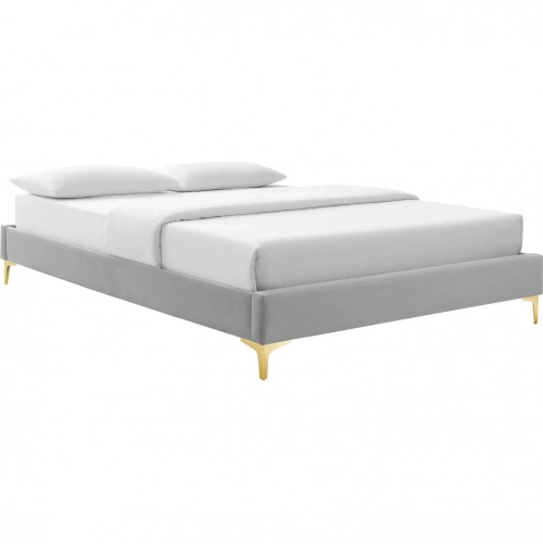 Sutton Twin Bed Frame in Light Gray Performance Velvet & Gold