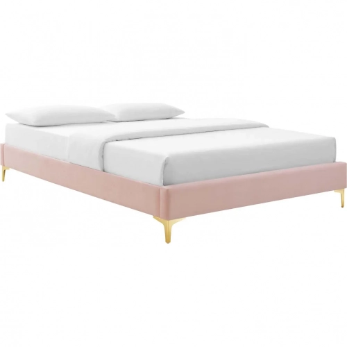 Sutton Full Bed Frame in Pink Performance Velvet & Gold