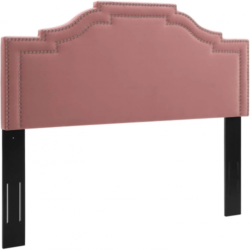 Lucia King CA King Headboard in Dusty Rose Velvet with Nailhead Trim
