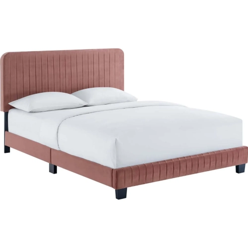 Celine Twin Platform Bed in Channel Tufted Dusty Rose Performance Velvet