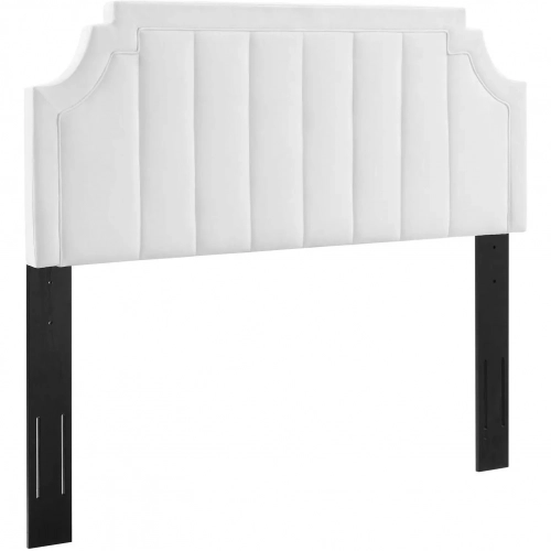 Alyona King or CA King Headboard in Channel Tufted White Velvet