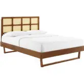 Sidney Queen Platform Bed in Cane & Walnut Finish with Angular Legs