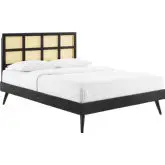 Sidney Queen Platform Bed in Cane & Black Finish with Splayed Legs