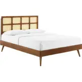 Sidney Queen Platform Bed in Cane & Walnut Finish with Splayed Legs