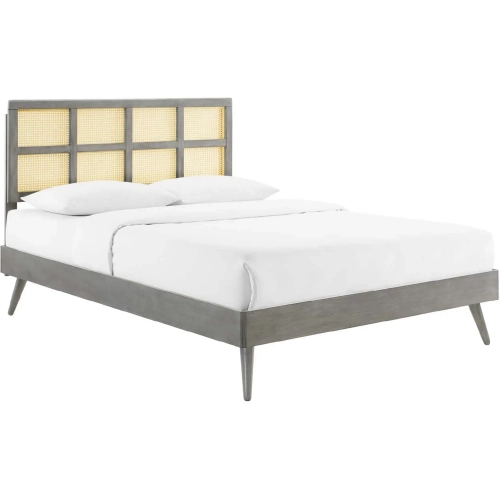 Sidney Full Platform Bed in Cane & Gray Finish with Splayed Legs