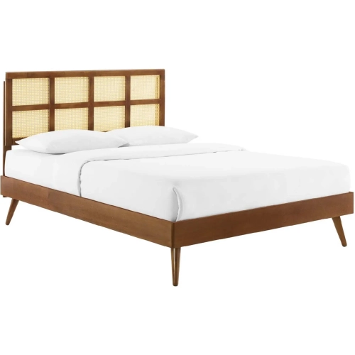 Sidney Full Platform Bed in Cane & Walnut Finish with Splayed Legs