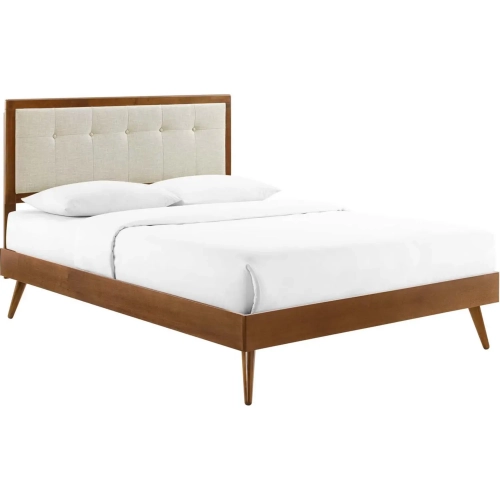 Willow Queen Platform Bed with Splayed Legs in Walnut & Beige