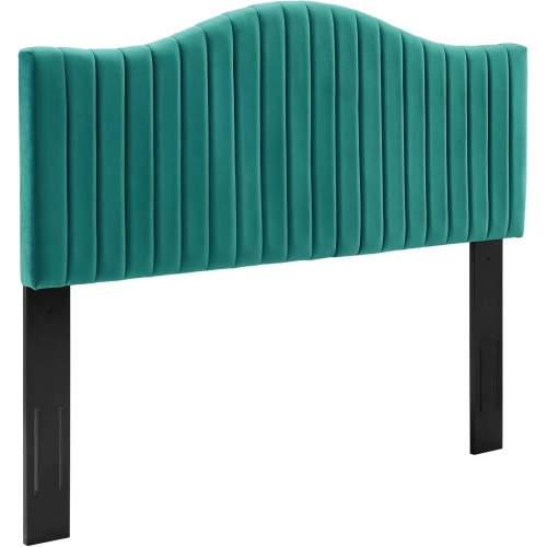 Brielle King or CA King Headboard in Channel Tufted Teal Blue Velvet
