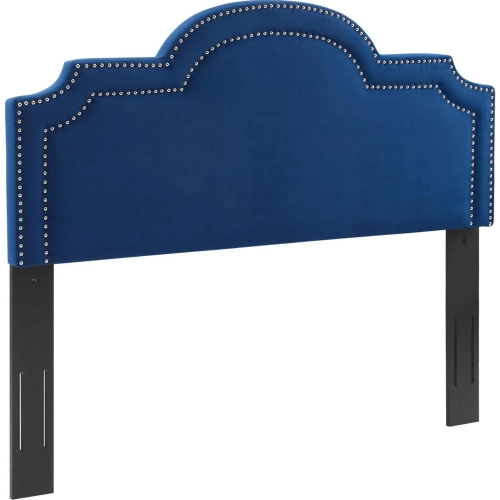 Belinda King California King Headboard in Navy Blue Velvet with Nailhead