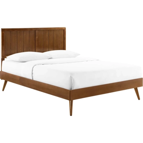 Alana Twin Platform Bed with Splayed Legs in Walnut Wood