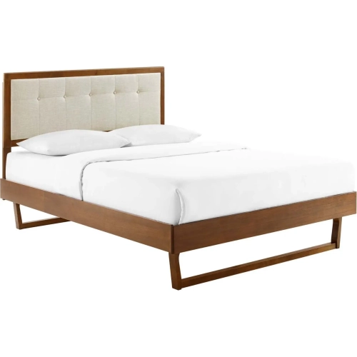 Willow Full Platform Bed with Angular Frame in Walnut & Beige