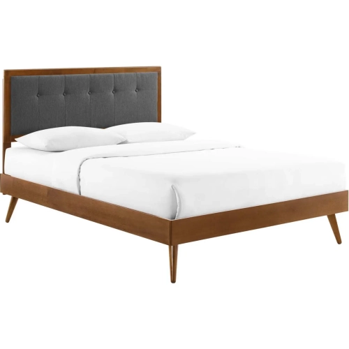 Willow Full Platform Bed with Splayed Legs in Walnut & Gray