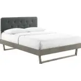 Bridgette King Platform Bed with Angular Frame in Gray & Tufted Charcoal Fabric