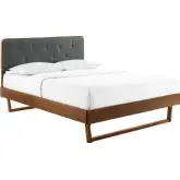 Bridgette Twin Platform Bed with Angular Frame in Walnut & Tufted Charcoal Fabric