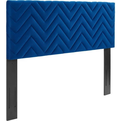 Mercy Chevron Twin Headboard in Chevron Tufted Navy Blue Velvet
