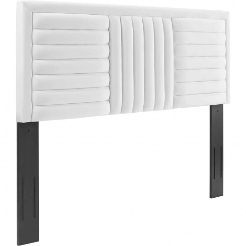 Believe King CA King Headboard in Channel Tufted White Velvet