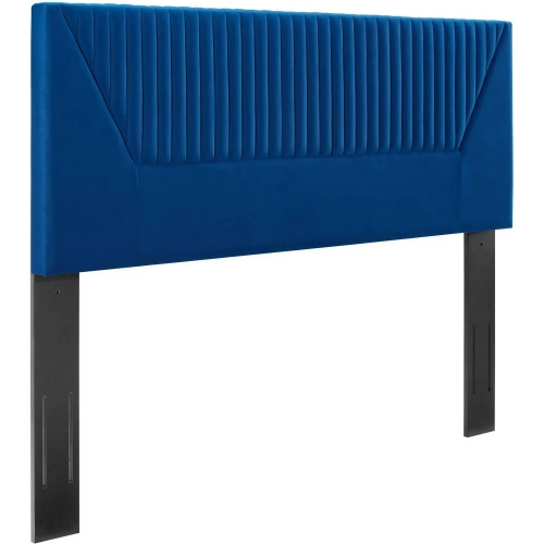 Patience Full Queen Headboard in Channel Tufted Navy Blue Velvet