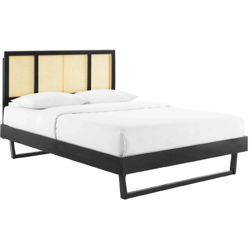 Kelsea Full Platform Bed in Cane & Black Finish with Angular Legs