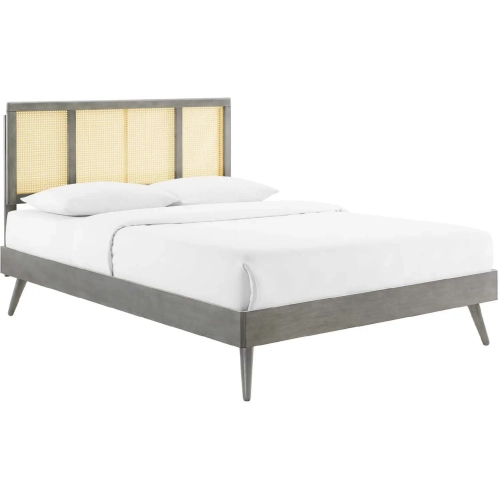 Kelsea Full Platform Bed in Cane & Gray Finish with Splayed Legs
