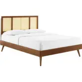 Kelsea Full Platform Bed in Cane & Walnut Finish with Splayed Legs