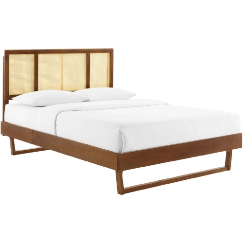 Kelsea King Platform Bed in Cane & Walnut Finish with Angular Legs