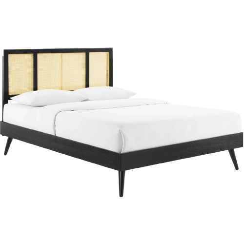 Kelsea King Platform Bed in Cane & Black Finish with Splayed Legs