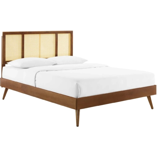 Kelsea King Platform Bed in Cane & Walnut Finish with Splayed Legs