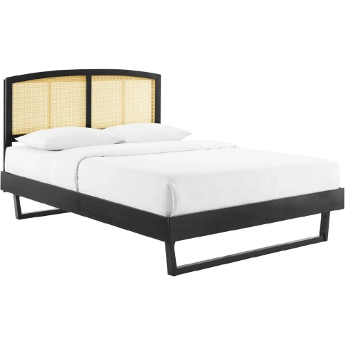Sierra Full Platform Bed in Cane & Black Finish with Angular Legs