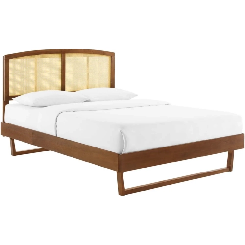 Sierra King Platform Bed in Cane & Walnut Finish with Angular Legs