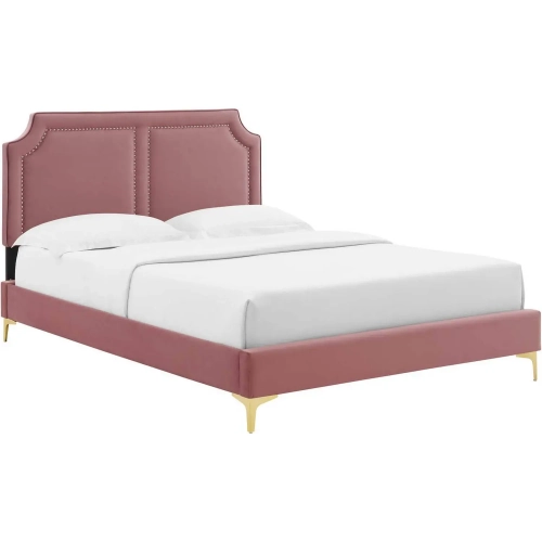 Novi King Bed in Dusty Rose Performance Velvet with Nailhead