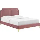 Novi King Bed in Dusty Rose Performance Velvet with Nailhead