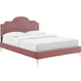 Aviana King Bed in Dusty Rose Performance Velvet & Gold