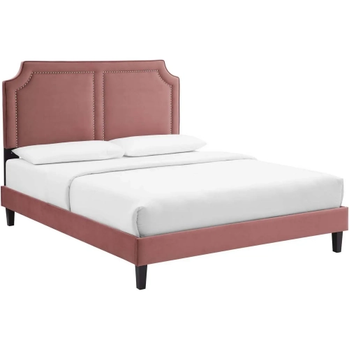 Novi King Bed in Dusty Rose Performance Velvet with Nailhead