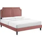 Novi King Bed in Dusty Rose Performance Velvet with Nailhead