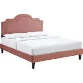 Aviana King Bed in Dusty Rose Performance Velvet & Black