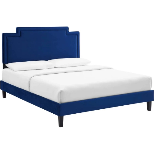 Liva King Bed in Navy Blue Performance Velvet