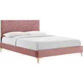 Leah King Platform Bed in Chevron Tufted Dusty Rose Velvet
