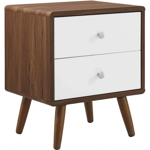 Transmit 2 Drawer Nightstand in Walnut Finish & White