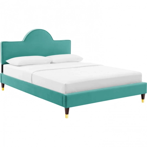 Aurora Full Bed in Teal Velvet with Gold Capped Wood Legs