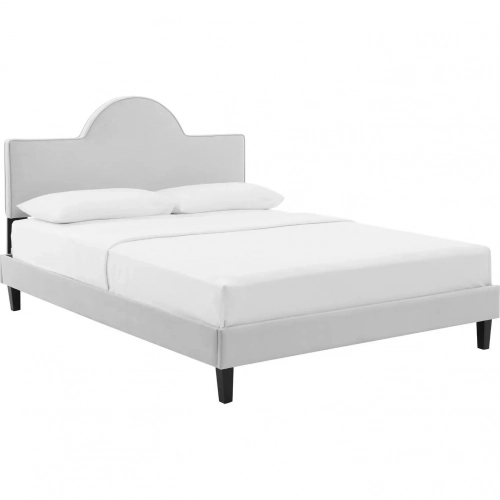 Soleil Twin Bed in Light Gray Velvet with Black Wood Legs