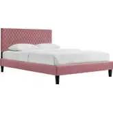 Garcelle King Platform Bed in Diamond Stitched Dusty Rose Velvet